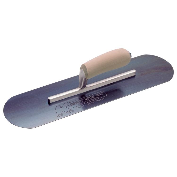 14" x 4" Blue Steel Pool Trowel - 5 Rivets with Short Shank and Camel Back Wood Handle - DRP Tools