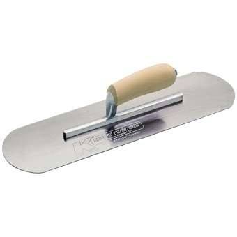 14" x 4" Carbon Steel Pool Trowel - 5 Rivets with Short Shank and Camel Back Wood Handle - DRP Tools