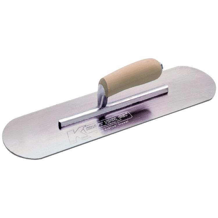 18" x 4" Swedish Stainless Steel Pool Trowel with a Camel Back Wood Handle on a Short Shank - DRP Tools